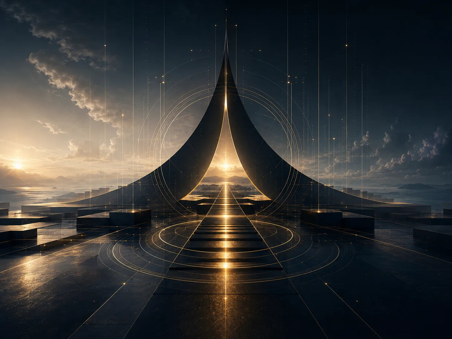 Abstract vessel and pathway representing identity becoming aligned execution.